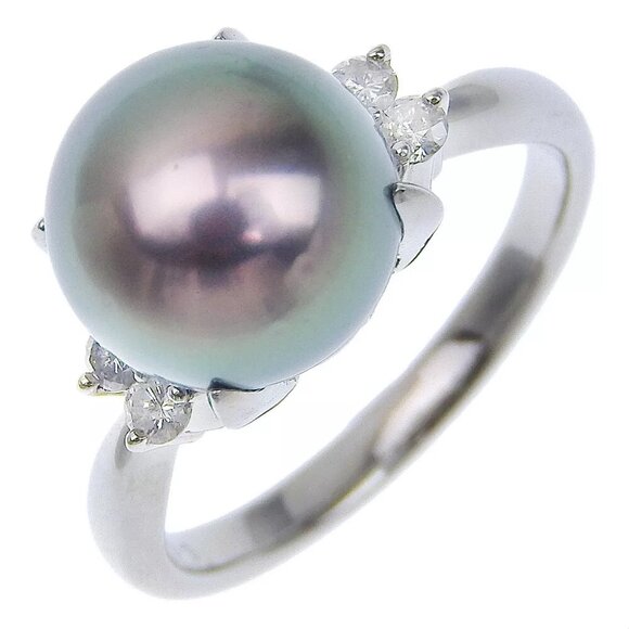 Ring9.6ｍｍ Pt900Platinum/Black Cultured Pearl/diamond #5.8(US Size) 5.8...